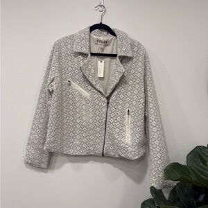 Anthropologie Ivory Eyelet Moto Jacket
